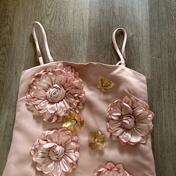 elliatt camile pink satin 3D floral & butterfly applique mini dress size XS NEW - Picture 5 of 8